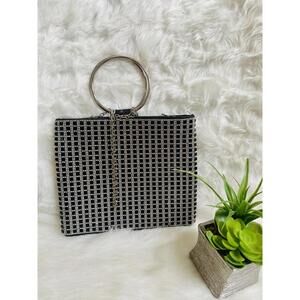 SparkleBlack and Silver Patterned Women's Handbag with Metal Ring Handle